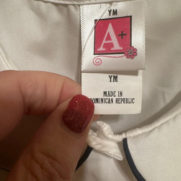 A+ White Peter Pan School Uniform Blouse Navy Blue Piping Short Sleeve S… - Picture 8 of 11